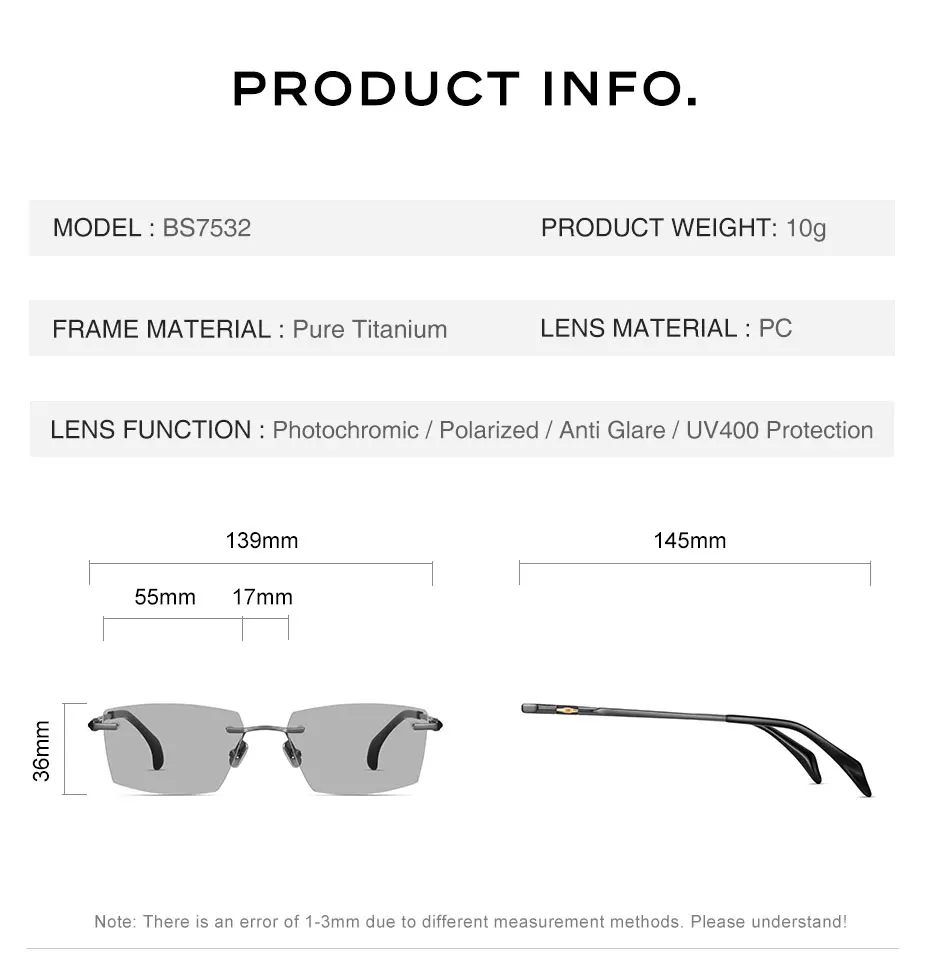 CAPONI Outdoor Polarisierte Sonnenbrille Männer Reinem Titan Licht Designer Fahrer Sonnenbrille Photochrome UV400 Schützen Brillen BS7532 – Detail 11
