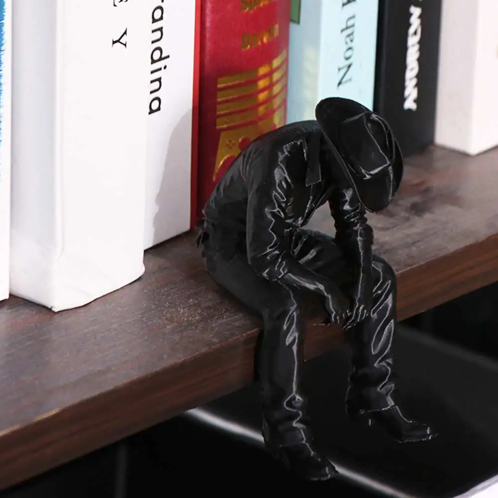 Western Style Sad Sitting Cowboy Sculpture Pensive Vintage Cowboy Figurine Ornament 3D Printed Lonely Melancholy Cowboy Figurine