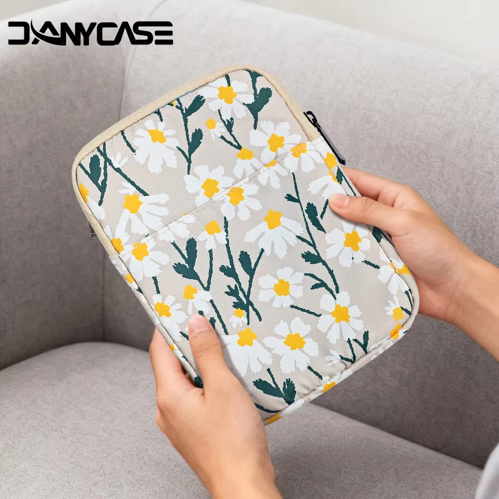 

6-7' Kindle Pouch for Kindle/Boox/Kobo Reader,Embroidered Daisy Padded Sleeve Pouch for Kindle Paperwhite 11th/10th Gen