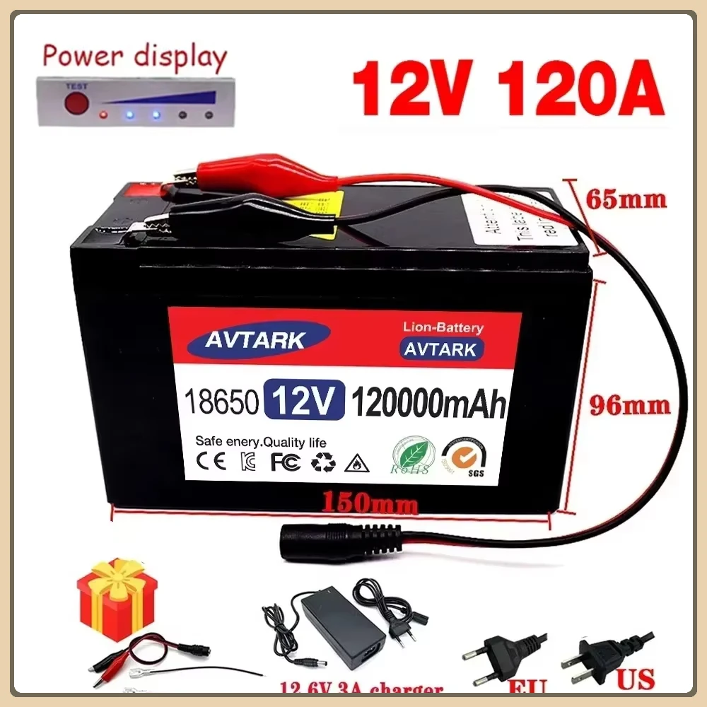 

202512V 120Ah LiFePO4 lithium battery for Solar Panels 30A built-in high current BMS electric vehicle battery +12.6V charger