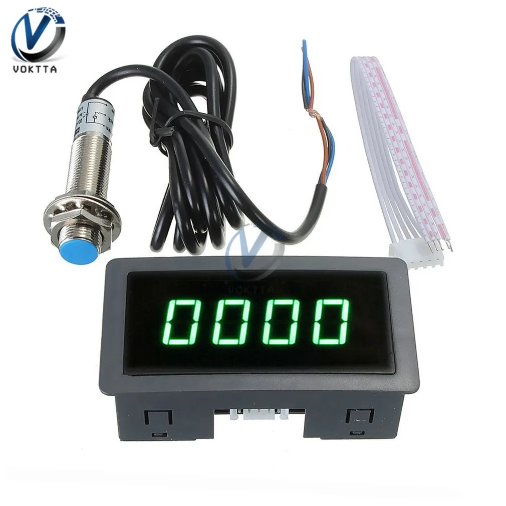 12V 0.56\' 4 Digital LED Display Tachometer Timer RPM Speed Meter High Precision Tachometer with Hall Proximity Switch Sensor NPN