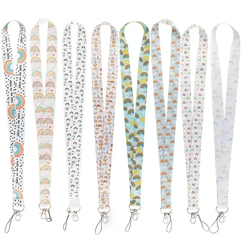 Lovely Student Card Holder Kawaii Cartoon Rainbow Unicorn ID Name Card Holder Keychain Lanyard for Kids Cute Nurse Accessories