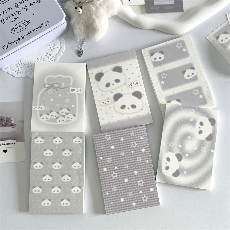 Cute Cartoon Panda Grey Series Memo Pad Kawaii Loose-leaf Portable Pocket Notepads Scrapbook Journal Decorative Paper for Girls