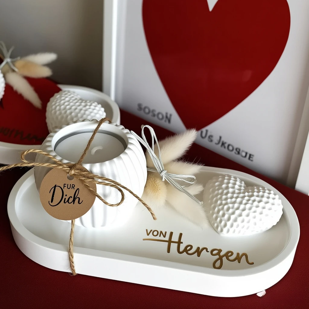 Silikonformen-Set mit drei Designs: gestreifte Kerzenhalter, blumenförmige Herzkerzen und dekorative Teller für die Heimdekoration.