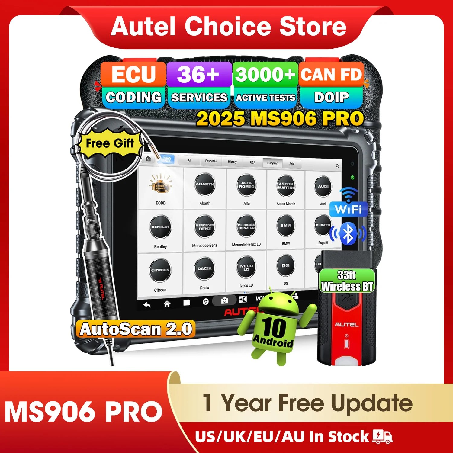 

Autel MaxiSYS MS906 Pro Car Diagnostic Tools All Systems 36+Reset ECU Coding DoIP/CANFD VAG Guide OBD2 Scanner Upgrade of MS906