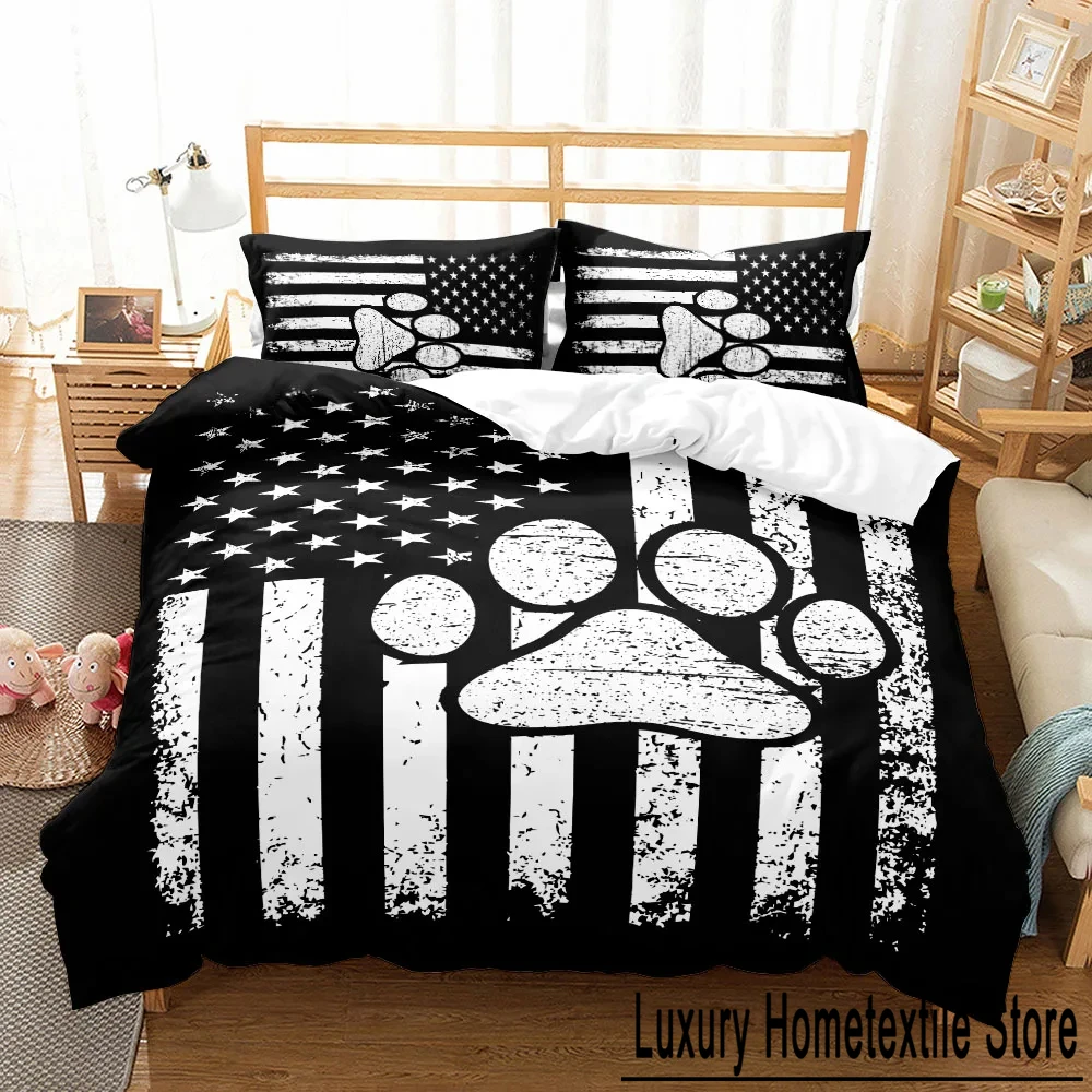 

Dog paw Star Stripes Banners Duvet Cover Single Double Queen Twin Full King Size Bed Linen Set Duvet Cover Bed