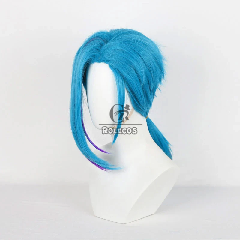 ROLECOS Capelli sintetici Gioco LOL Arcane Stagione 2 Jinx Parrucche Cosplay Jinx Halloween 45 cm Lungo Blu Misto Viola Parrucca Capelli sintetici