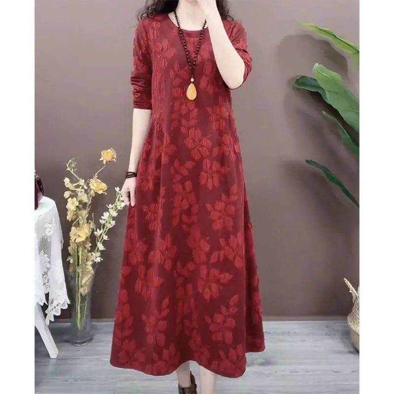 Autumn Loose Mid Length Jumpsuit Group Round Neck Jacquard Retro Temperament Long Sleeved Knitted Fashionable Mid Length Skirt