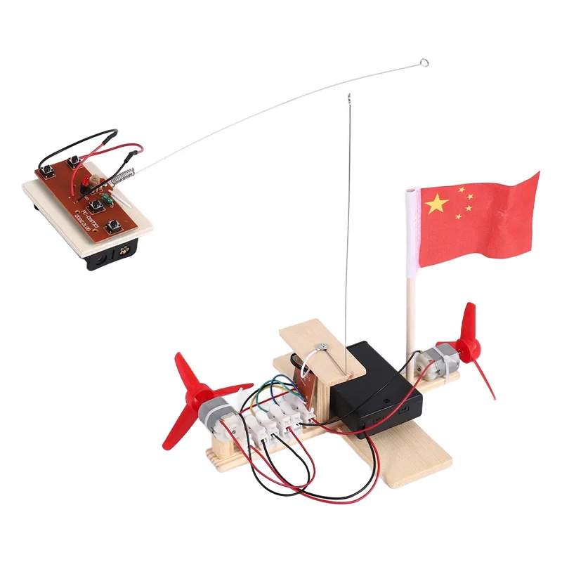 A41Z-Assembled Wind Turbine Model Boat Wooden Remote Control Boat DIY Science Educational Toys Gift Creative Model
