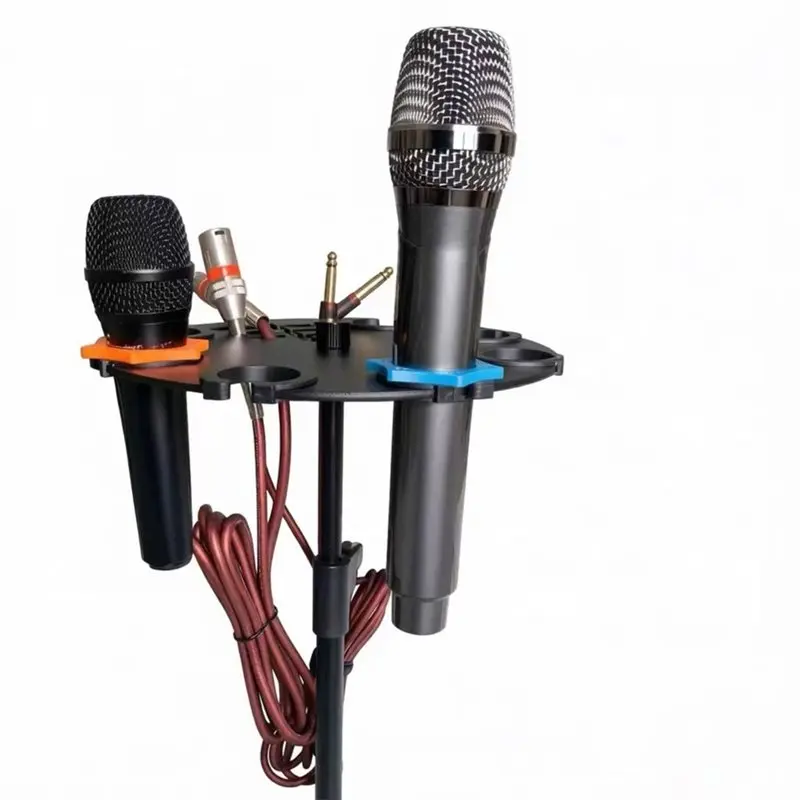 B63B-7 Holes Microphone Holder Microphone Holder Display Tray With Anti-Slip Ring And Cable Management Slot