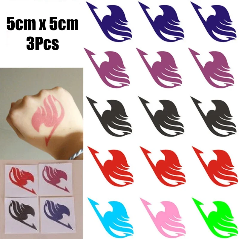 Natsu Dragneel Anime Tattoo Stickers, Alta Qualidade, DIY Acessórios Cosplay, Braço, Desempenho da Mão, Festa, 5cm Quadrado, 3Pcs