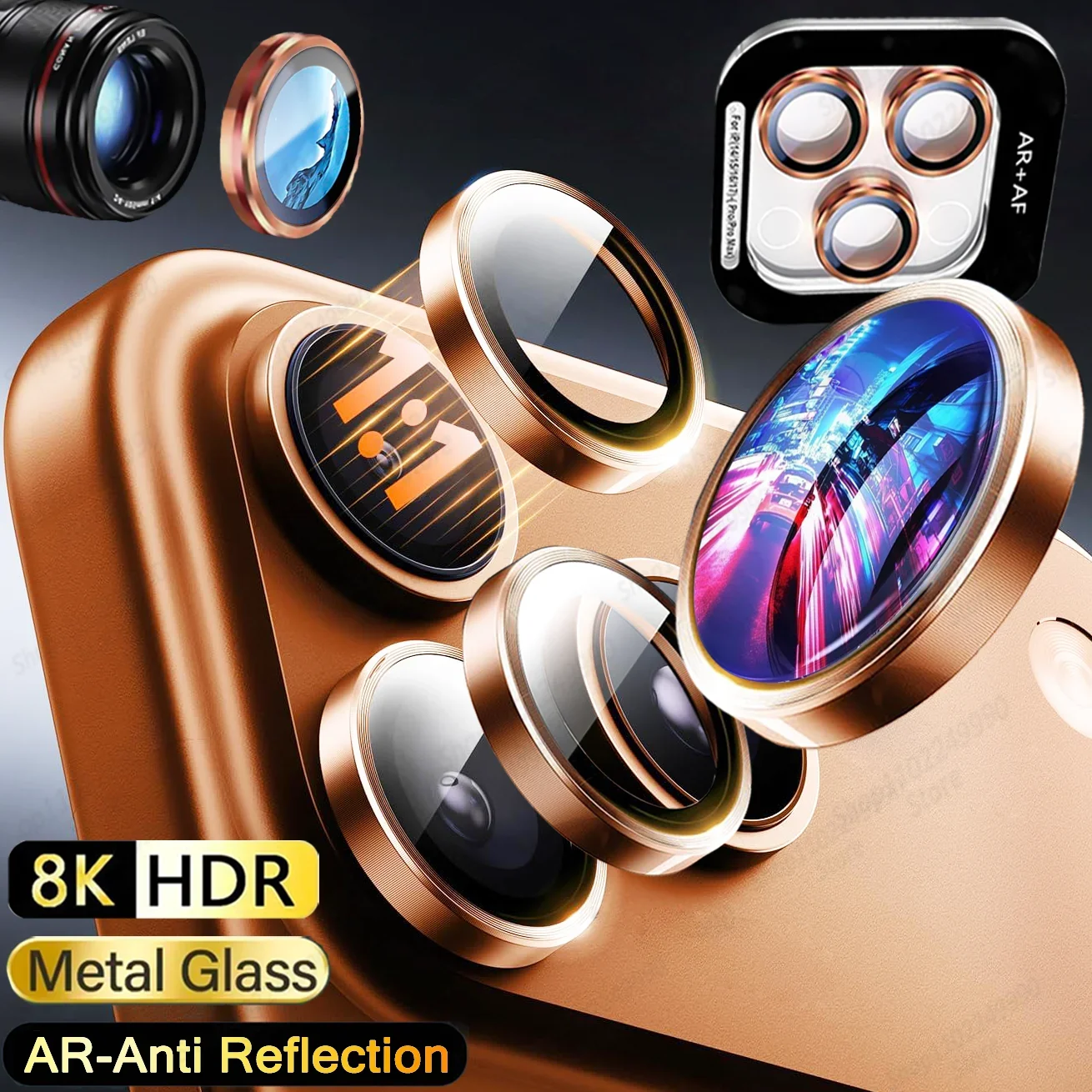 

Metal Ring Camera Lens Protector Glass For iPhone 17 Pro Max 16 15 Pro Max AR Anti-Reflection Lens Glass Easy to Install Cover