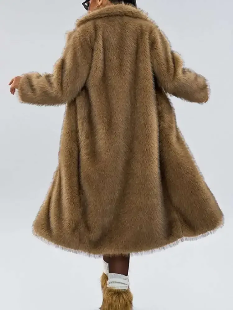 Fashion Faux Fur Coat European Style Lapel All Match Covered Button Loose Casual Long Women's Coats  Winter 2025