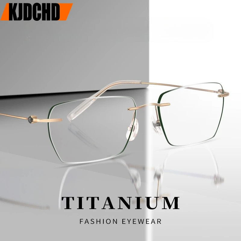 

KJDCHD Pure Titanium Rimless Glasses Frame Men Luxury Brand Designe Prescription Eyeglasses Women Square Optical Lens Eyewear
