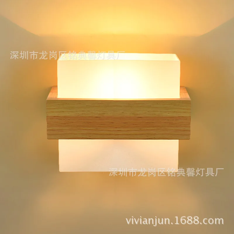Led Wooden Wall Lamp Bedroom Bedside Lamp Japanese Style Study Living Room Balcony Stair Light