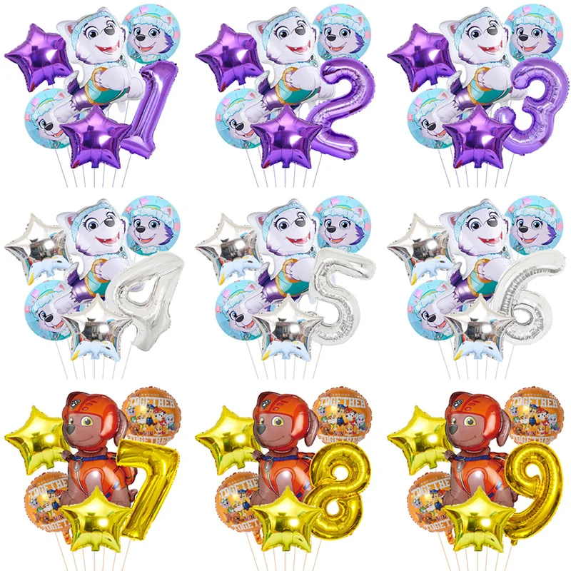 6Pcs Paw Patrol Foil Latex Balloons set lovely Everest Zuma Kid Birthday Party Decoration Birthday Boy Decor Baby Shower Balloon