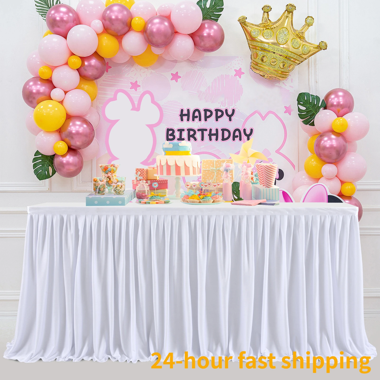 

6/9/14ft Party Table Skirt Birthday Pleated Dessert Tablecloth Cover Wedding Festive Table Skirting Baby Shower Home Table Decor