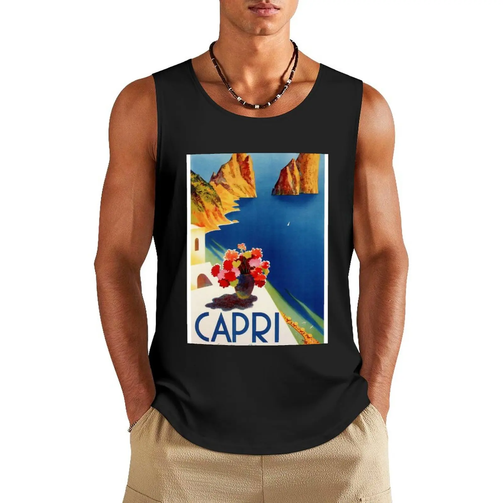 Vintage Capri Italy Travel Tank Top Men's gym t-shirt Men's gym articles Japanese t-shirt