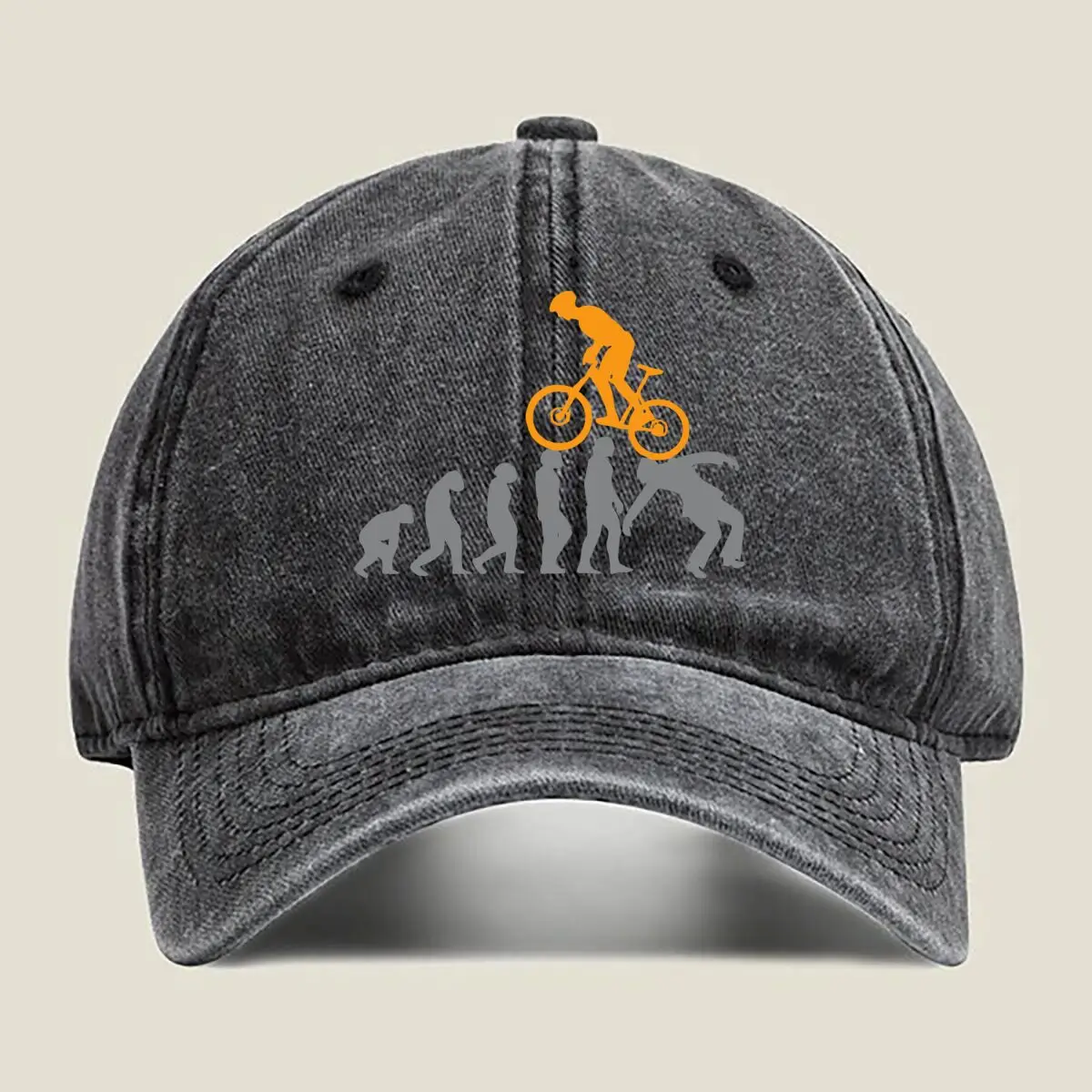 

Bike Evolution - Orange, Cartoon, Sport, Cycle, Progress - Themed Design Washed Baseball Cap