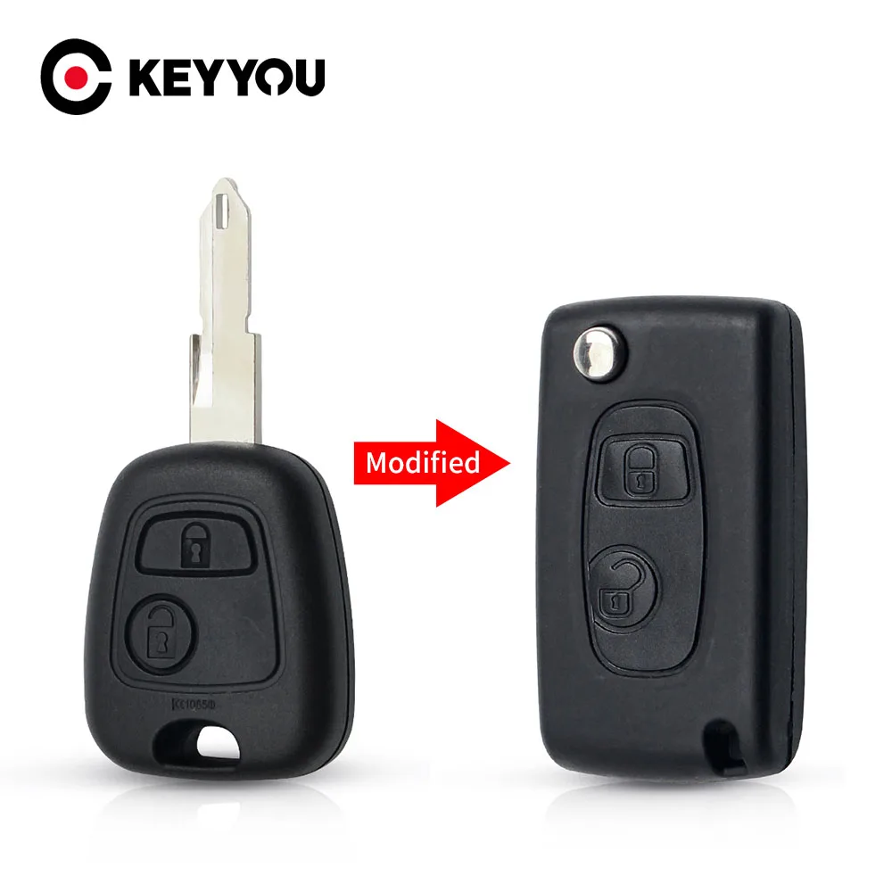 KEYYOU Modified Folding Flip Remote Key Shell 2 Buttons For Peugeot 106 206 306 406 Citroen C2 C3 Xsara Picasso