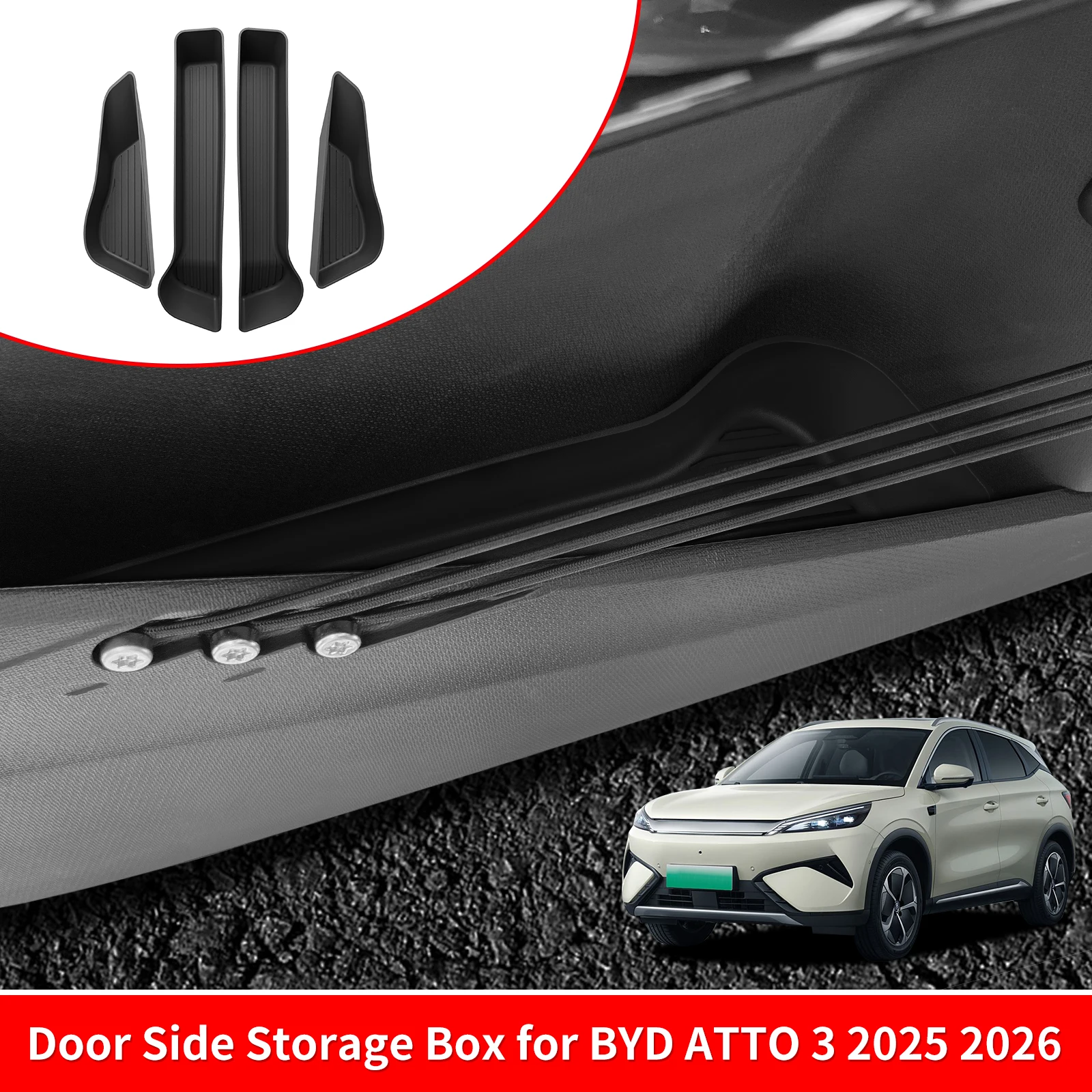 Front Rear Door Storage Tray for BYD ATTO3 ATTO 3 YUAN PLUS 2025 2026 Car Door Handle Storage Box Organizer TPE Car Accessories