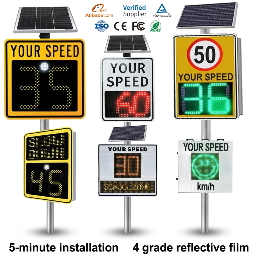 Customized Digital Road Warning Led Solar Radar Speed Limit Sign High Quality Led Display Screen Radar Warning Sign