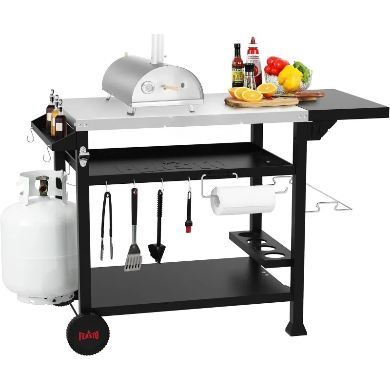 

Outdoor Grill Cart, Pizza Oven Table Stand for Outdoor Indoor, 40" x 26" Stainless Steel Tabletop Dining BBQ Grill with Wheels