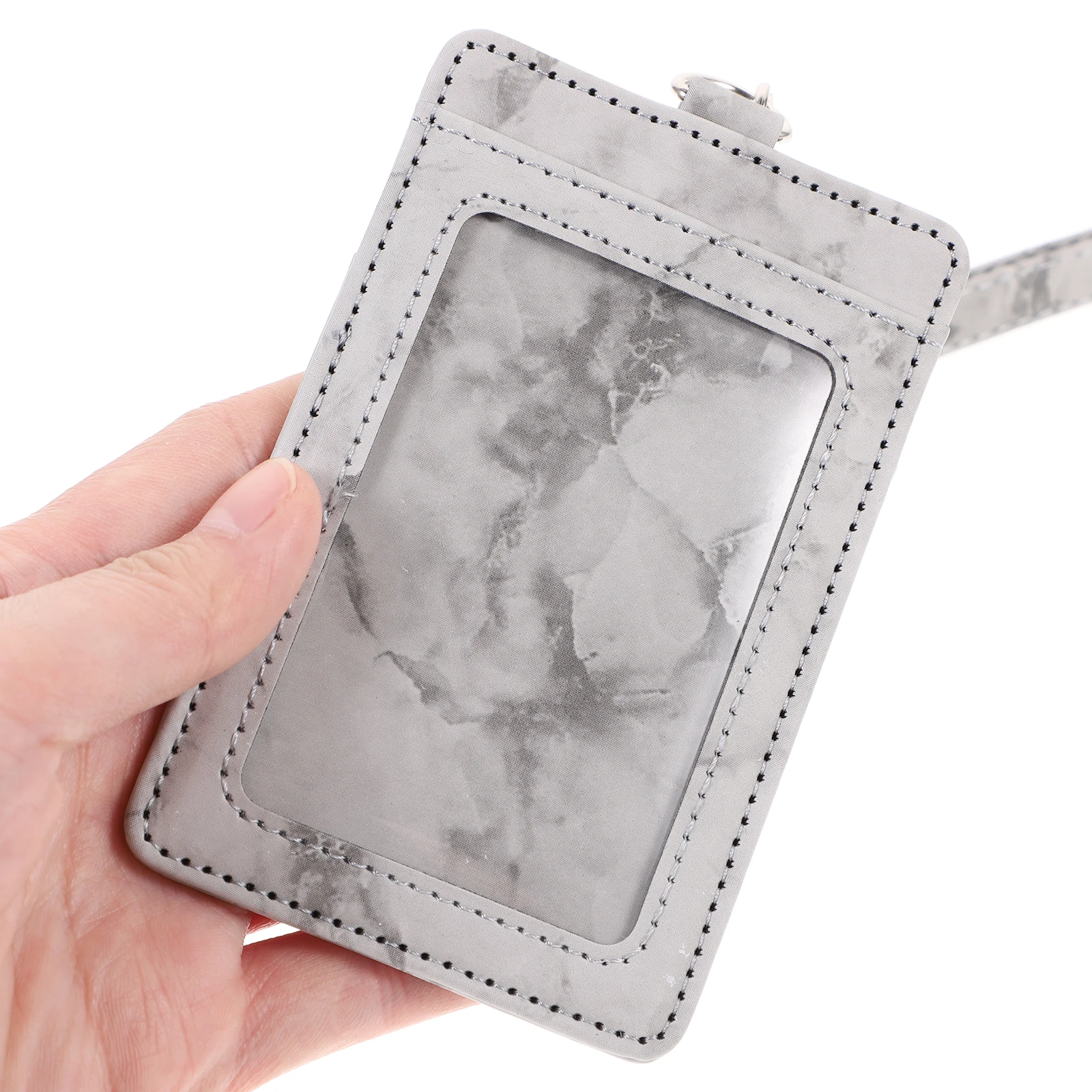 

Work Permit Marble Pattern Hanging Sign Badge Holder with Lanyard Pu Covers Card