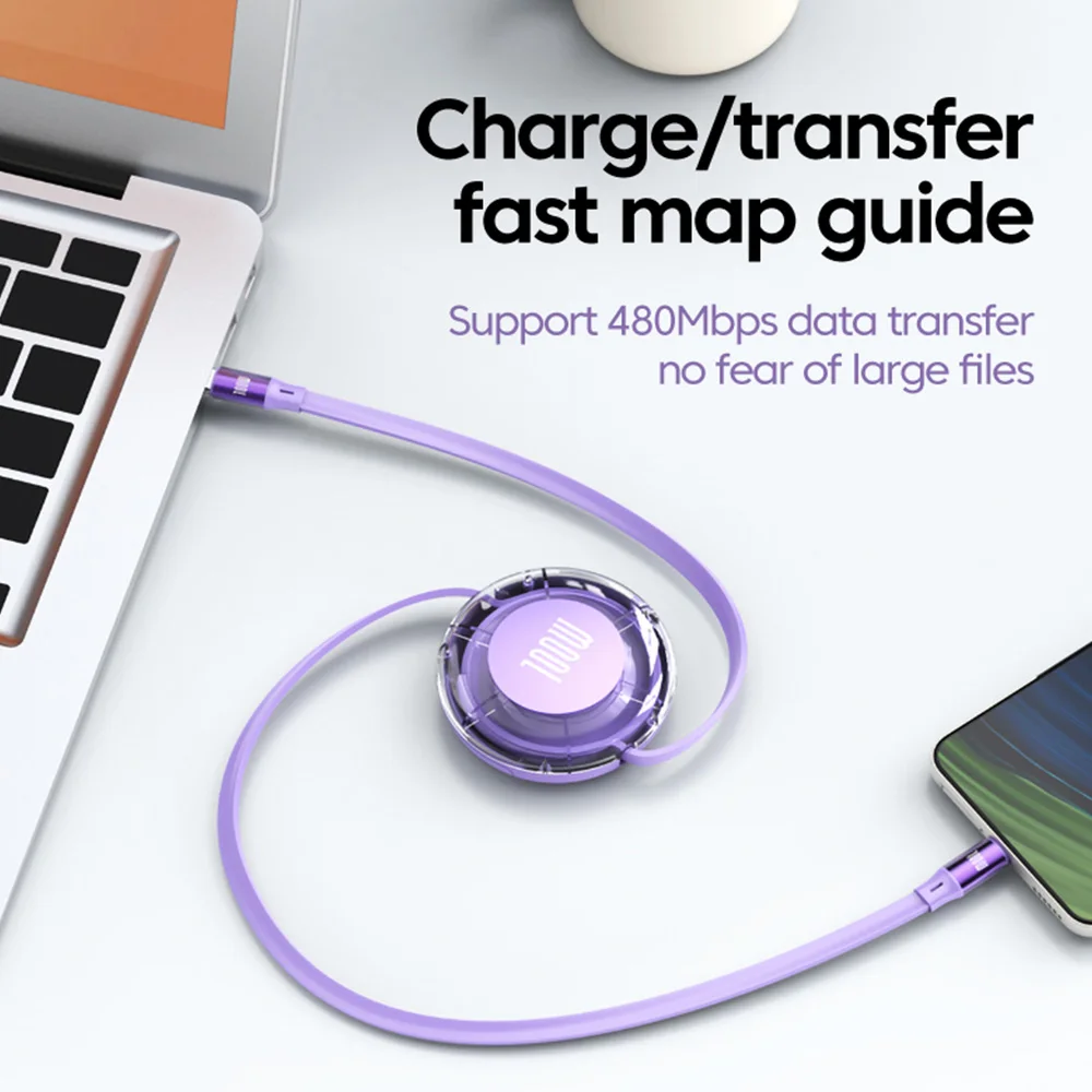 Retractable PD 100W Cable USB Type C to Type C Fast Charging USB C to USB C Charger Cable For iPhone 15 Huawei Tablet Laptop PC - náhled 6