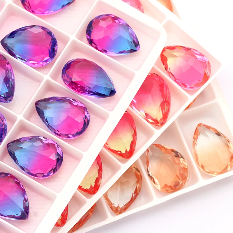 10x14 13X18MM Gradient Crystal Drop Shape Tourmaline Fancy Stone Pointback Jewelry Making Gemstone K9 Glass Ring Rhinestone