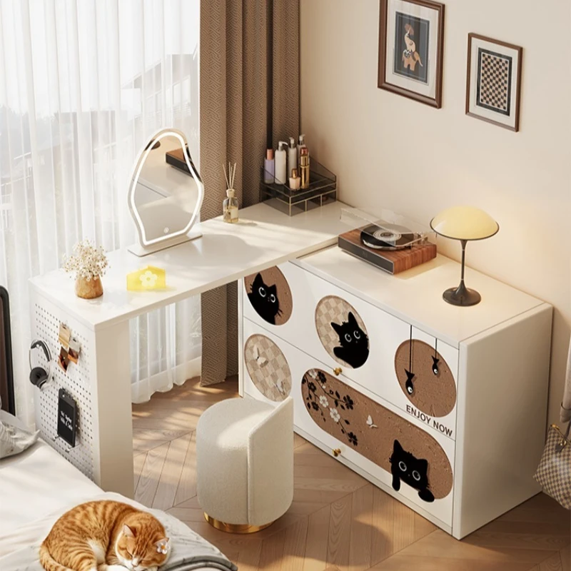 

Carbon steel cream wind dresser chest cabinet integrated bedroom bedside wrought iron makeup table cabinet small and simple