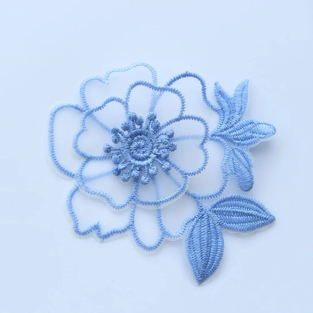 DIY fashion sew on embroidery butterfly Patches for clothing Embroidery blue flower patches for bags decorative parches applique