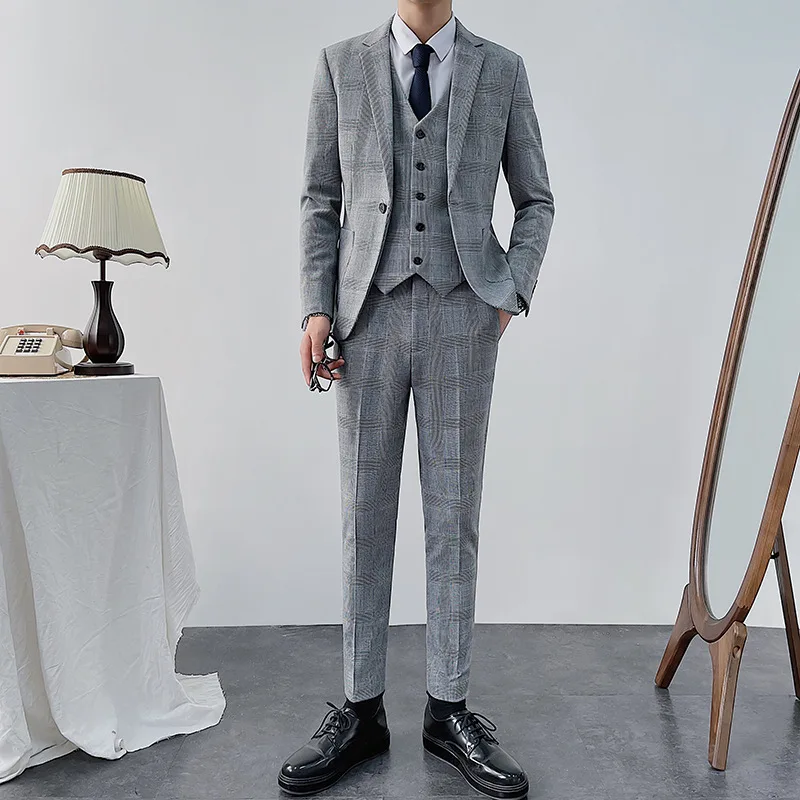 Europe and The United States Three-piece Suit Autumn Buckle Luxury Houndstooth Daily Banquet Suit.