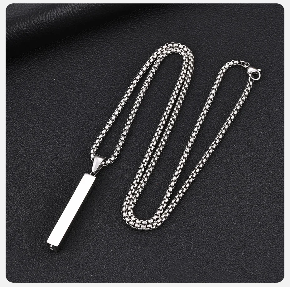 Vnox Initial-Halskette mit vertikalem Anhänger für Herren, silberfarbener Edelstahl, 3D-Buchstaben-Anhänger, Kastenkette, minimalistischer Halsschmuck, Geschenk – Detail 6