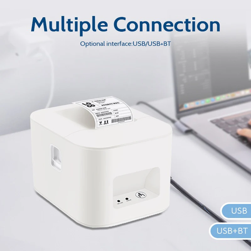 

58mm USB Bluetooth Thermal Label Printer 203DPI No Ink Fast Print QR Barcode Shipping & Receipt Printer for Small Business