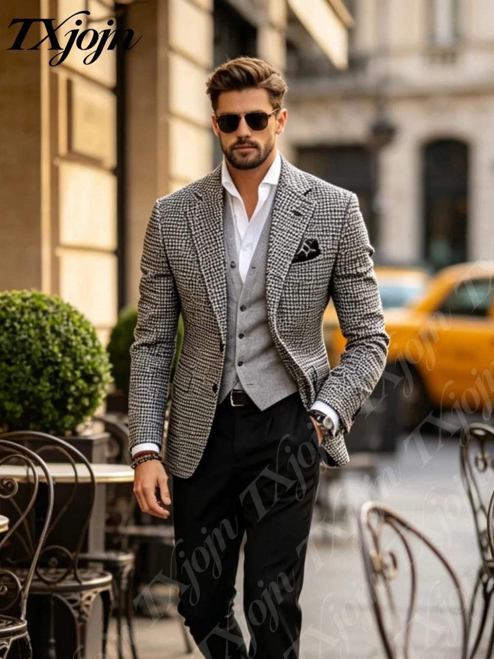 

Classic Houndstooth 3PCS Blazer Suit 2026 For Men Slim Fit Formal Casual Suit For Work Wedding Prom And Casual Events Customized