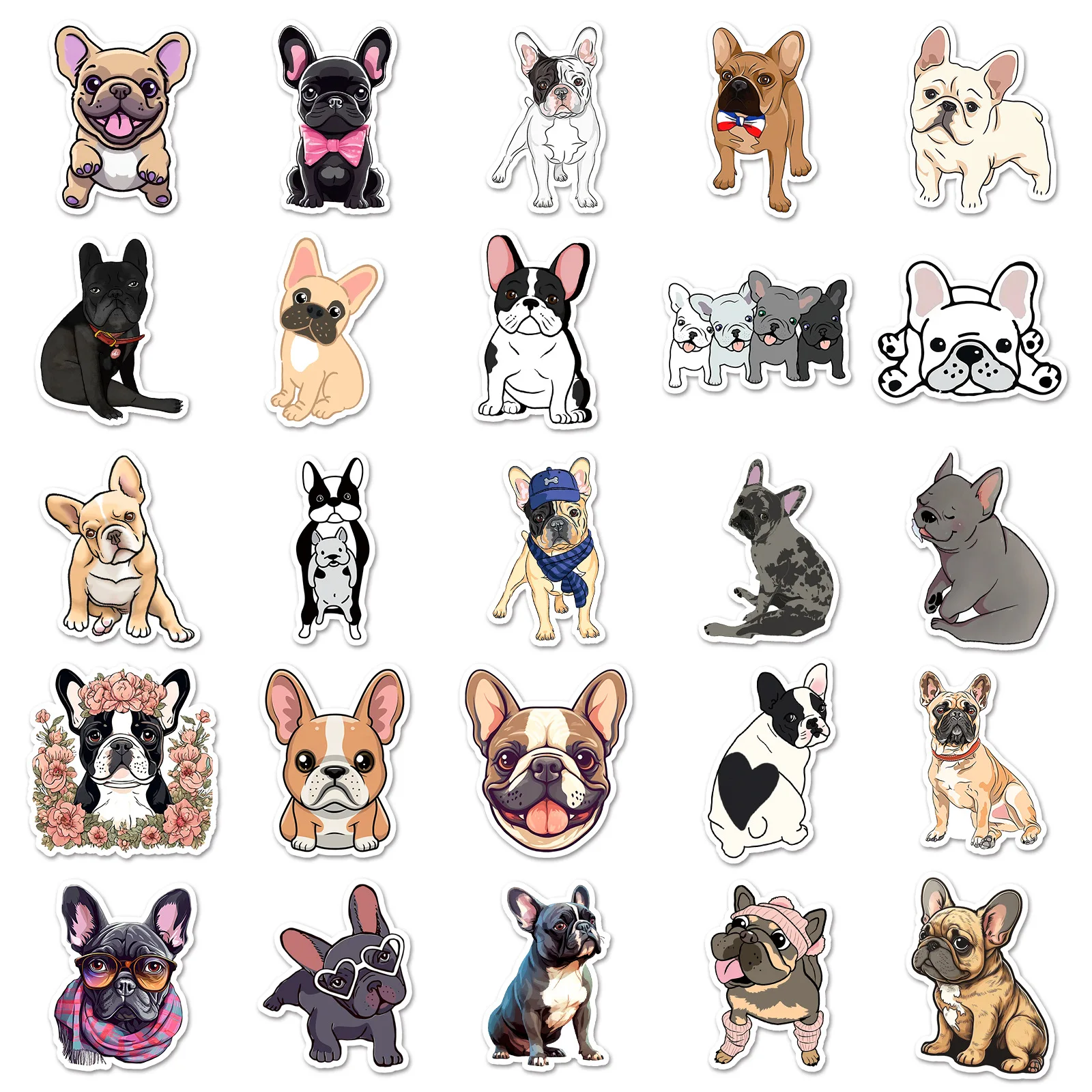 10/30/50PCS Cute Cartoon French Bulldog Animals Dog Sticker DIY Phone Laptop Luggage Skateboard Graffiti Decals Fun for Gift