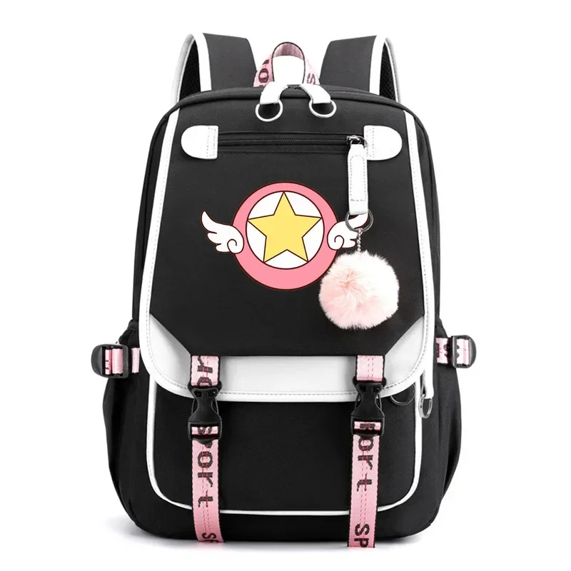 Sac à dos en nylon Anime Card Captor Sakura, sacs de voyage pour étudiants, sac messager pour ordinateur portable décontracté, port USB