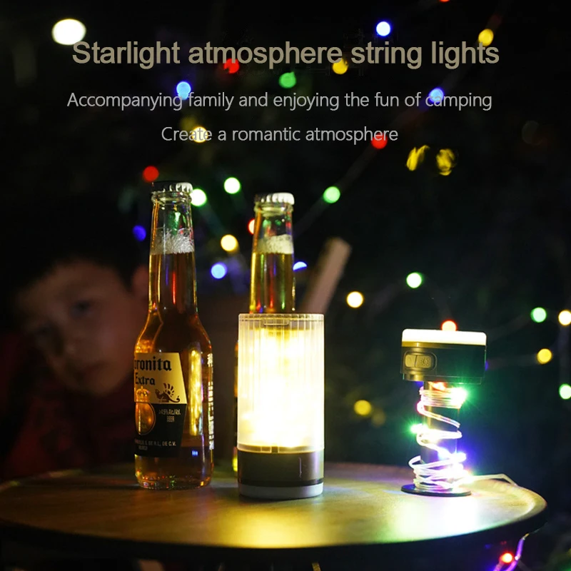 New Outdoor With Color Lighting Tent Light Portable Retractable Light String Atmosphere Light Camping Light String Rollable