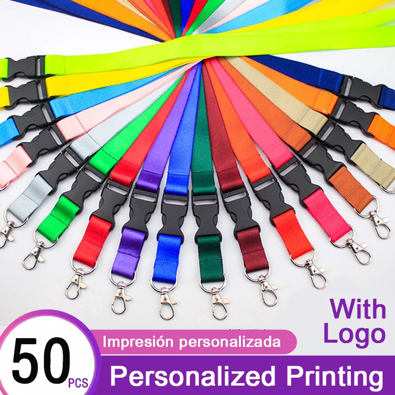 50pcs/lot Custom Printed Lanyard For Keys Badge Holder Staff Cards My Logo Company Name Personalized Printing With Buckle