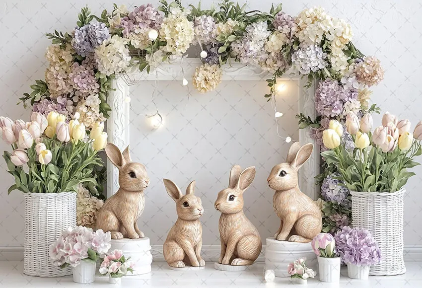 Mehofond Photography Background Spring Easter Garden Floral Rabbit Kids Birthday Cake Smash Portrait Decor Backdrop Photo Studio