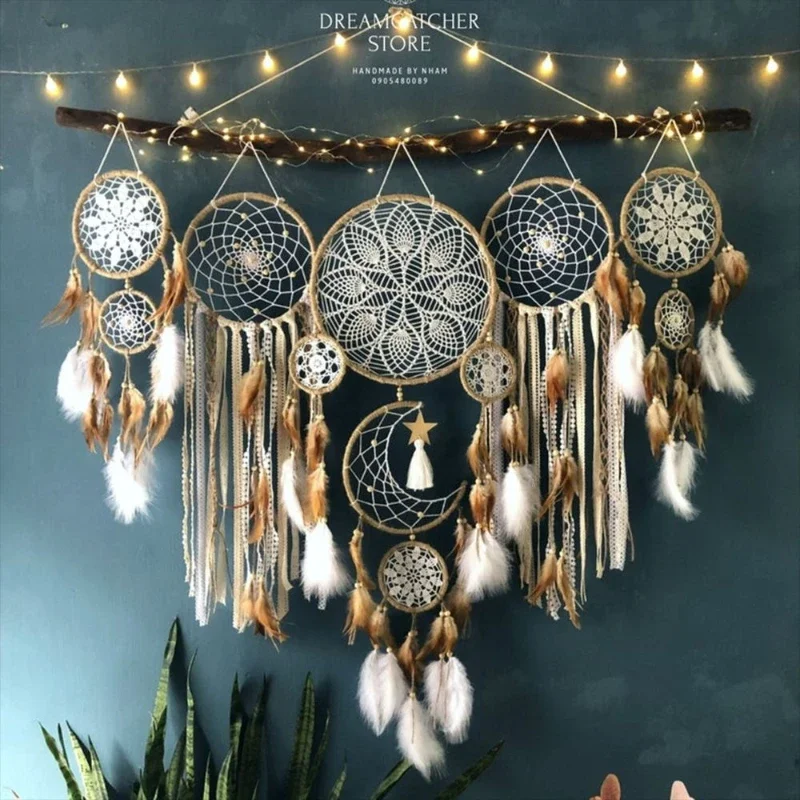 

Hot-selling Indian dream catcher pendant, wind chime feather pendant, indoor fringed wall-mounted homestay decoration