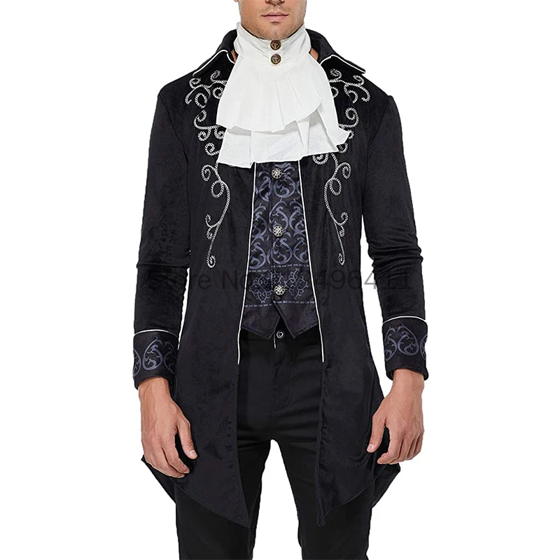 Men Medieval Cosplay Tuxedo Steampunk Vintage Victorian Long Sleeve Windbreaker Medieval Vintage Suit Prince Costume For Men