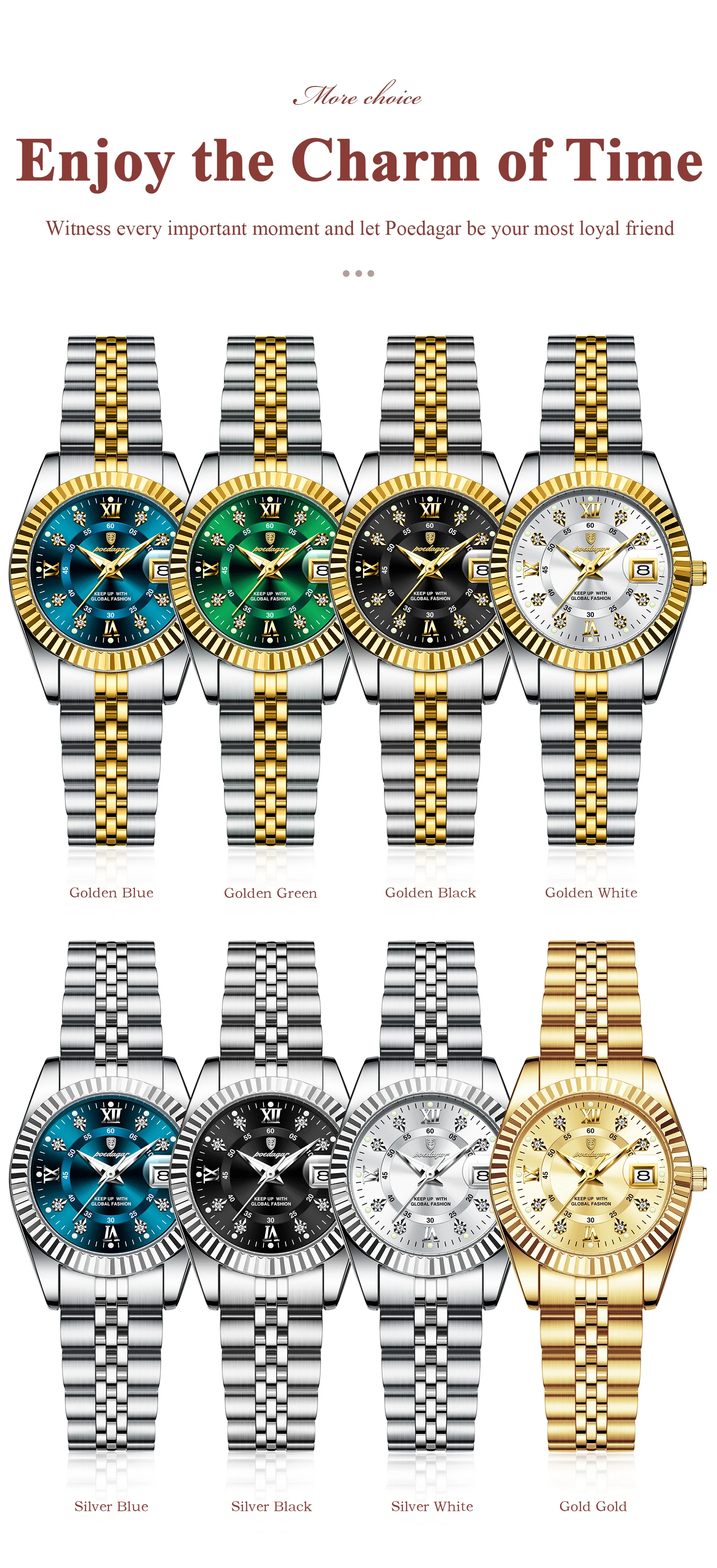 POEDAGAR Top Luxus Uhr Für Frauen Wasserdicht Edelstahl Leucht Datum Damen Uhr Quarz Mode Elegante frauen Uhren – Detail 8