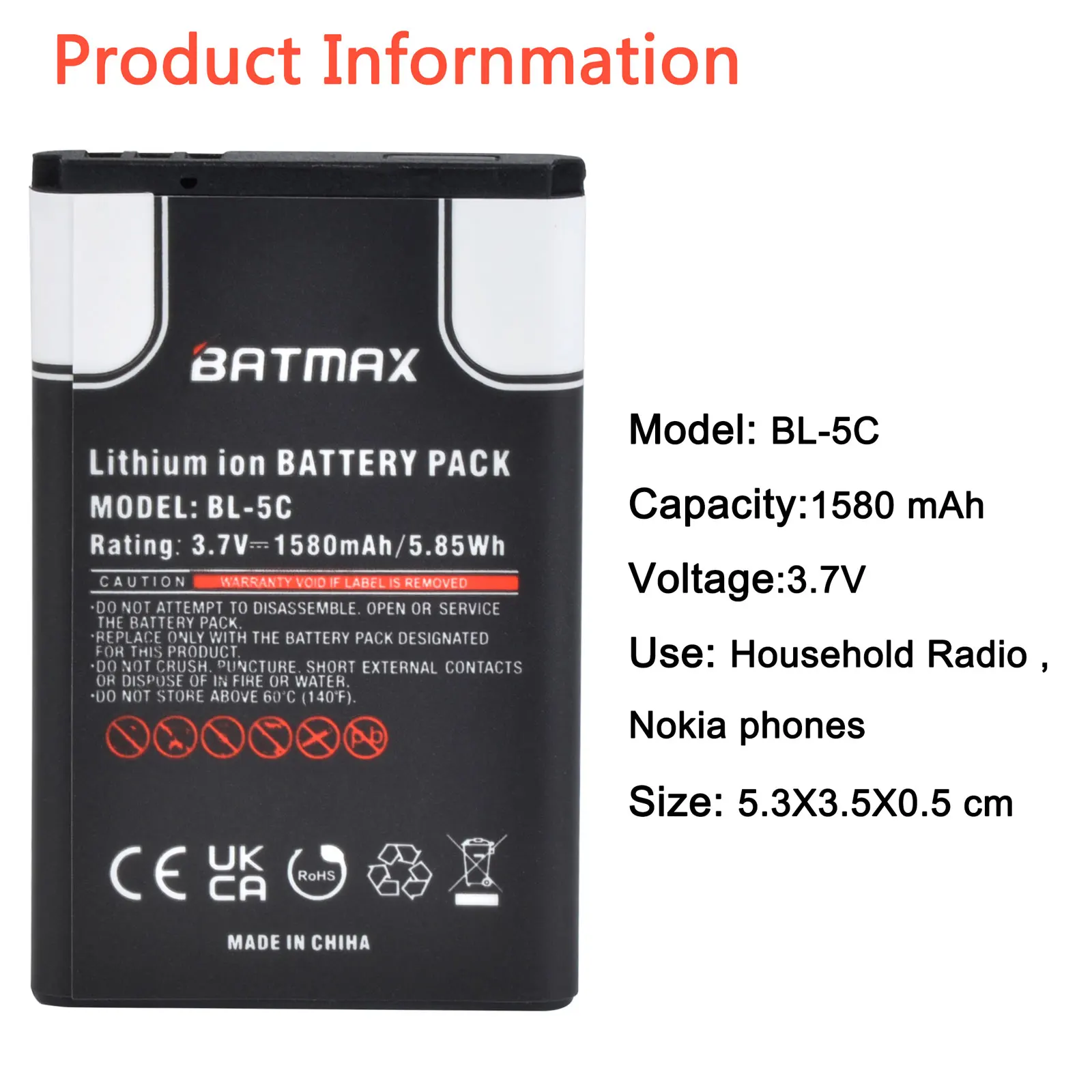 Bateria do telefone do BL 5C Li-ION 1580mAh BL-5C BL5C para Nokia 2112 2118 2255 2270 2280 2300 2600 2610 3125 3230