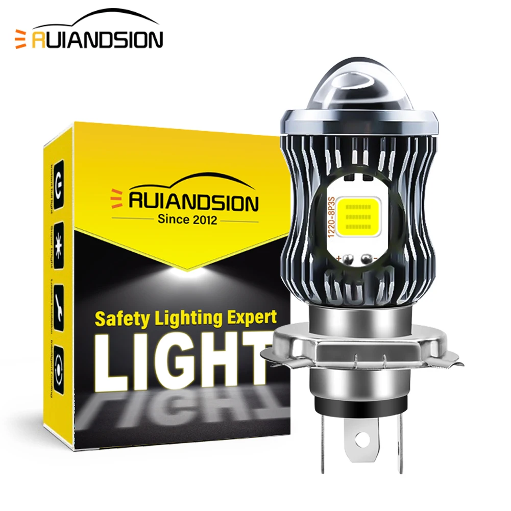 Ruiandsion 2Pcs H4 9003 LED Headlight Bulbs Super Bright COB Hi/Low Beam White Yellow 12-80V Universal For Jeep Truck Motorcycle