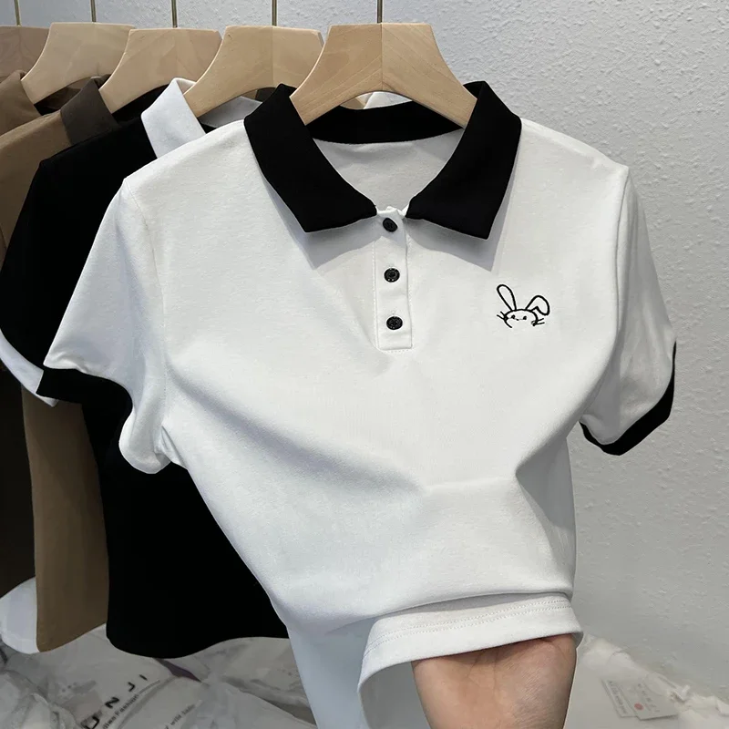 Manga curta Golf Wear para senhoras, fino e respirável, novo, verão