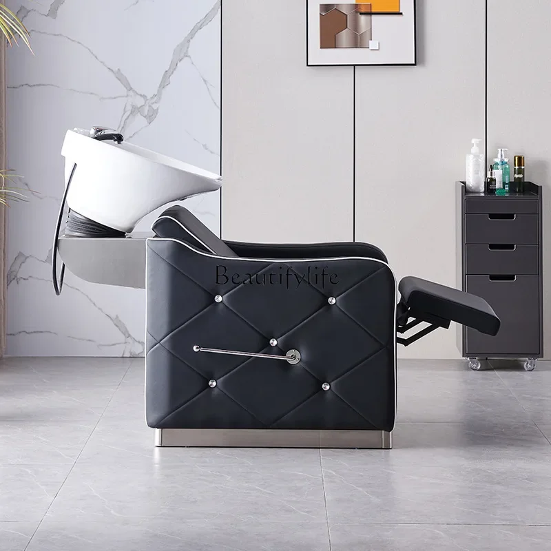 

04Shampoo bed Barber shop Physiotherapy ceramic basin with drill semi-reclining punch bed