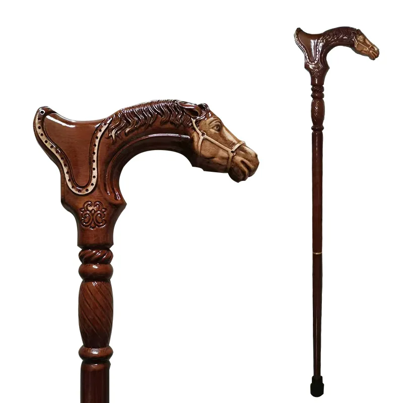 

Solid Wood Crutches Wooden Horse Head Crutches Removable 2 Sections of The Elderly Gentleman's Cane