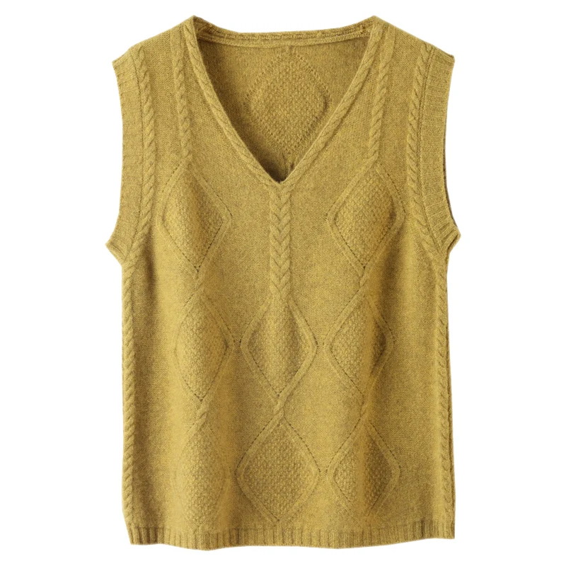 

New cashmere vest in autumn and winter women's V-neck 100% pure wool pullover plus size warm knit bottoming vest